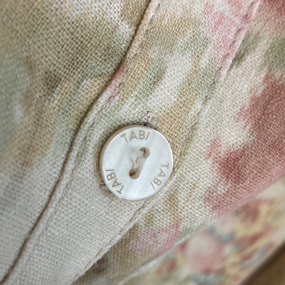 Vintage Skirt Womens 18 Beige Pink Floral Midi Linen Skirt 90s Romantic Whimsy - Picture 10 of 12